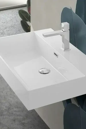 Offerta Speciale Lavabo sospeso rettangolare in resina 60 cm bianco lucido Loto