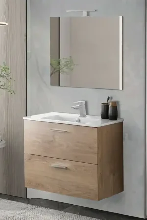 Mobile bagno sospeso 80 rovere africa con lavabo e specchio Miami Professionale