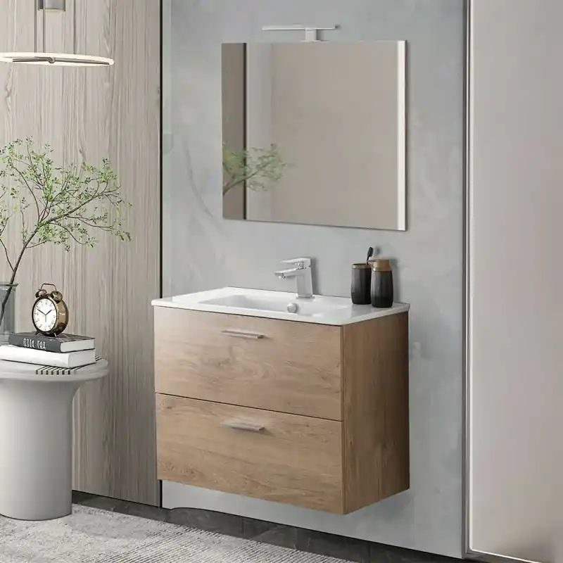 Mobile bagno sospeso 80 rovere africa con lavabo e specchio Miami Professionale
