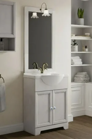 Mobile bagno a terra 55 cm bianco decape con lavabo e specchio Romantica Pagamento Sicuro