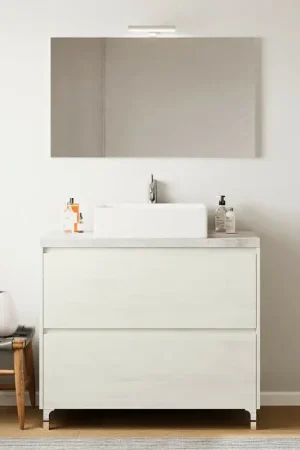 Ultimissimo Modello Mobile bagno a terra 80 rovere ghiaccio e top cenere con specchio LED Lisbona
