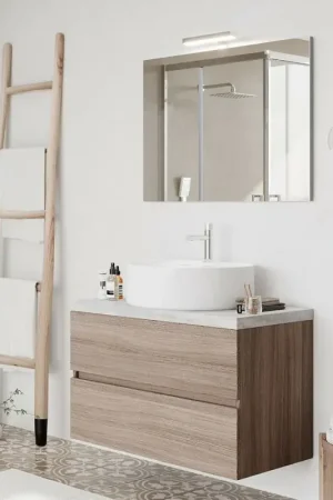 Mobile bagno sospeso 80 rovere fumo top cenere con specchio LED Town Prezzo Conveniente