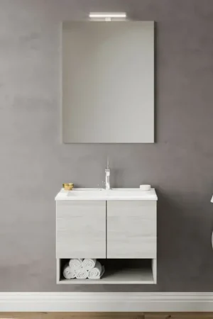 Affare Mobile bagno sospeso 60 rovere grigio con lavabo e specchio LED Oslo