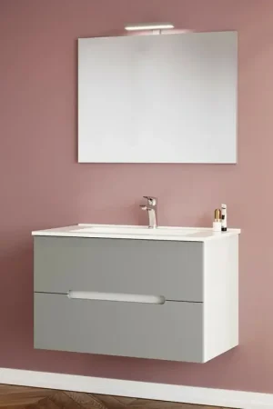 Compra Adesso Mobile bagno sospeso 80 rovere bianco e tortora con lavabo e specchio Iris