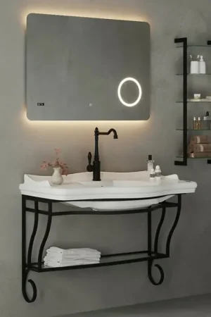 Spedito Oggi Mobile bagno sospeso 115 cm in metallo nero opaco con lavabo Gardenia