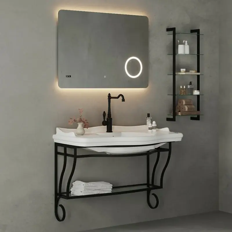 Spedito Oggi Mobile bagno sospeso 115 cm in metallo nero opaco con lavabo Gardenia
