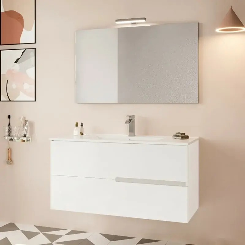 Non Perdere Mobile bagno sospeso 100 bianco lucido con lavabo e specchio LED Eva