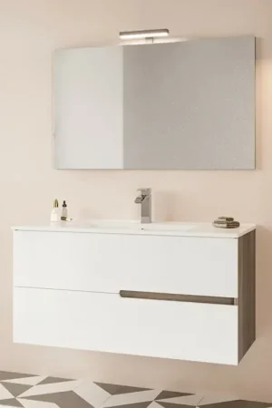 Offerta Mobile bagno sospeso 100 rovere grigio e bianco con lavabo e specchio Eva