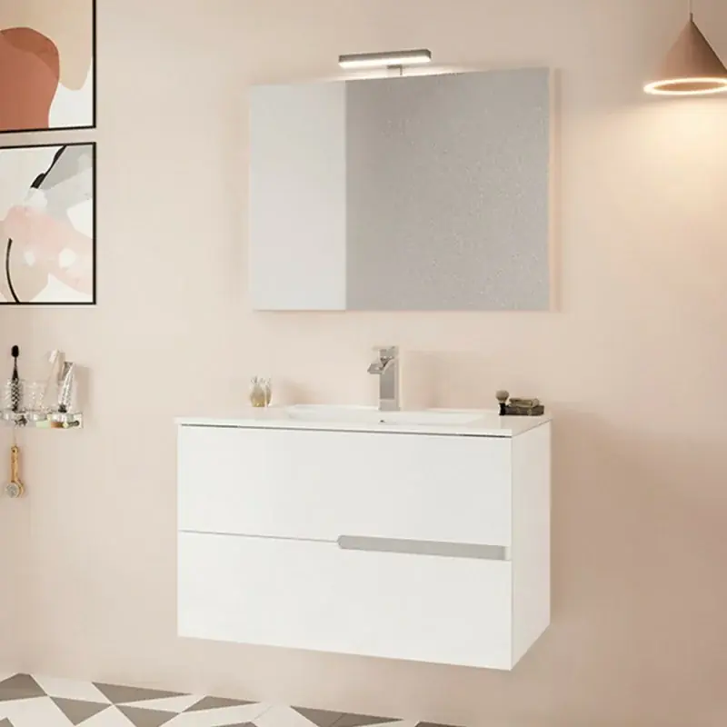 Direttamente Dal Produttore Mobile bagno sospeso 80 bianco lucido con lavabo e specchio LED Eva