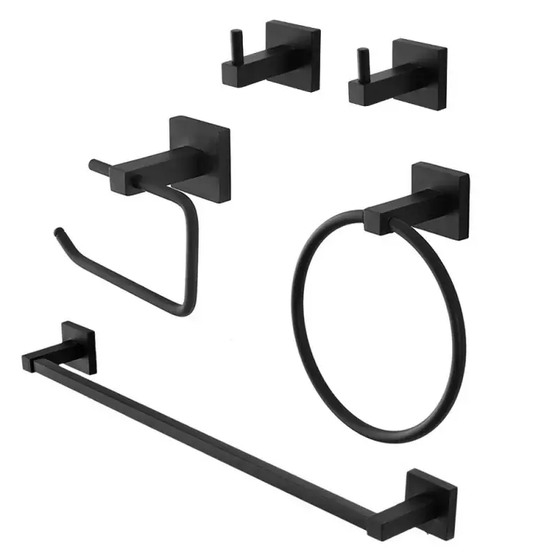 Ultima Occasione Set accessori a muro 5 pezzi in acciaio nero opaco e viti incluse Levante