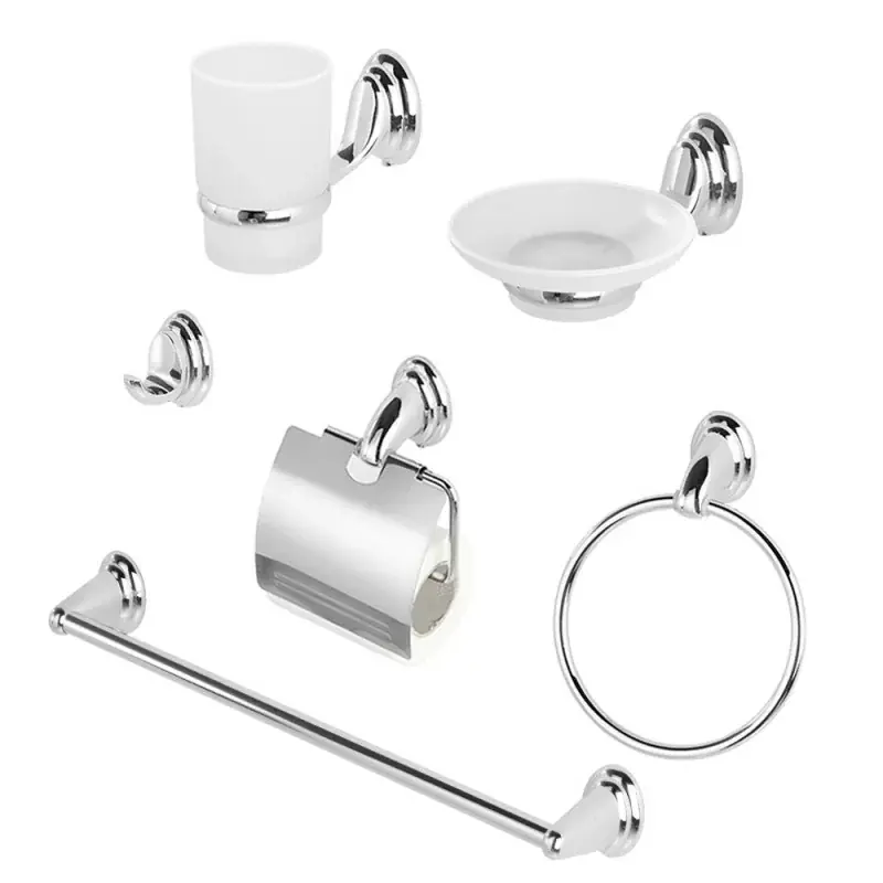 Set accessori a muro 6 pezzi in acciaio cromato viti incluse Facile Offerta Lampo