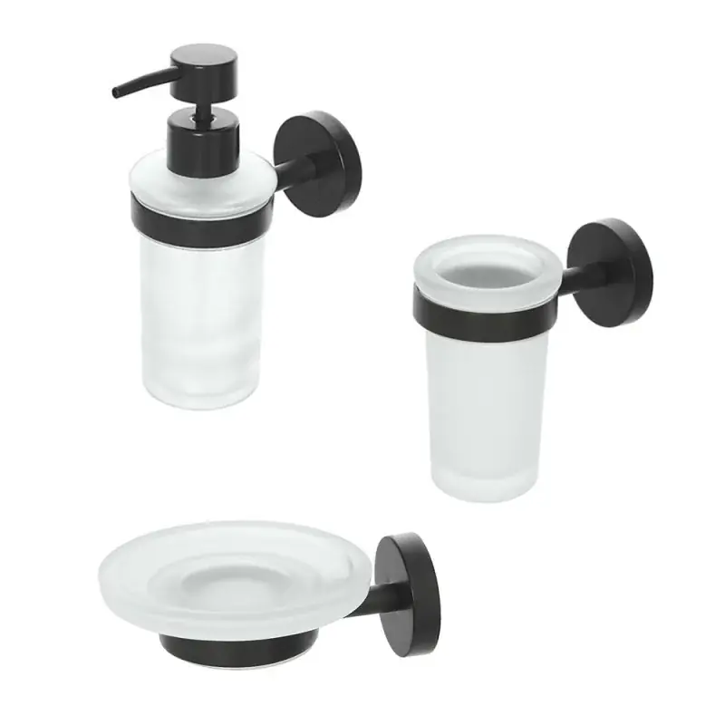 Offerta Speciale Set accessori a muro 3 pezzi in acciaio nero opaco e viti incluse Chic Black