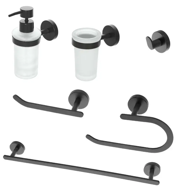 Set accessori a muro 6 pezzi in acciaio nero opaco e viti incluse Chic Black Economico
