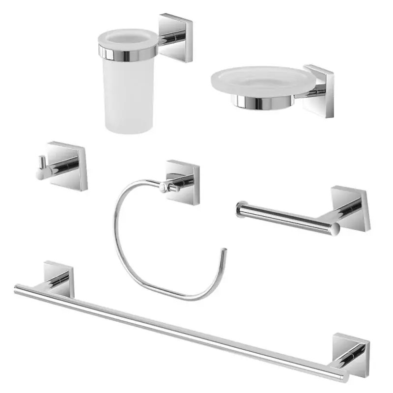 Set accessori a muro 6 pezzi in acciaio cromato e viti incluse Easy Promozione
