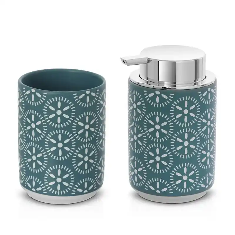 Set accessori bagno da appoggio 2 pezzi in ceramica turchese cobalto Circus Economico