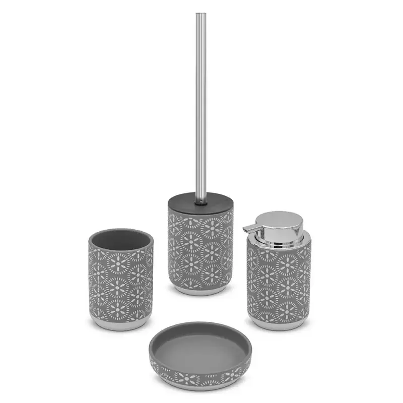 Professionale Set accessori bagno da appoggio 4 pezzi in ceramica grigio Circus