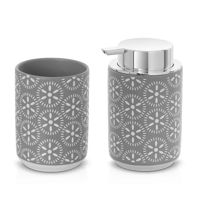 Sconto Set accessori bagno da appoggio 2 pezzi in ceramica grigio Circus