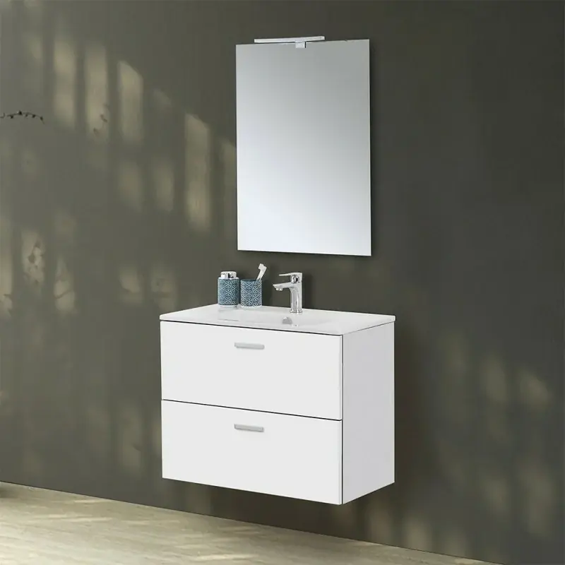 Miglior Prezzo Mobiletto bagno sospeso 80 bianco con top e specchio LED Martha