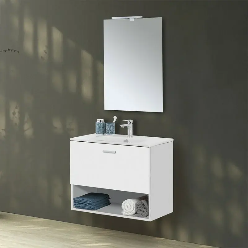 Non Perdere Mobile bagno sospeso 80 bianco con lavabo e specchio LED Martha
