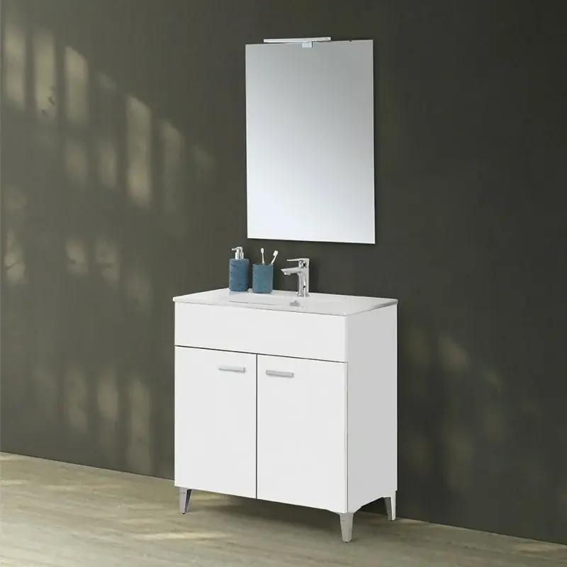 Mobile bagno a terra 80 bianco con lavabo e specchio LED Martha Reso Gratuito