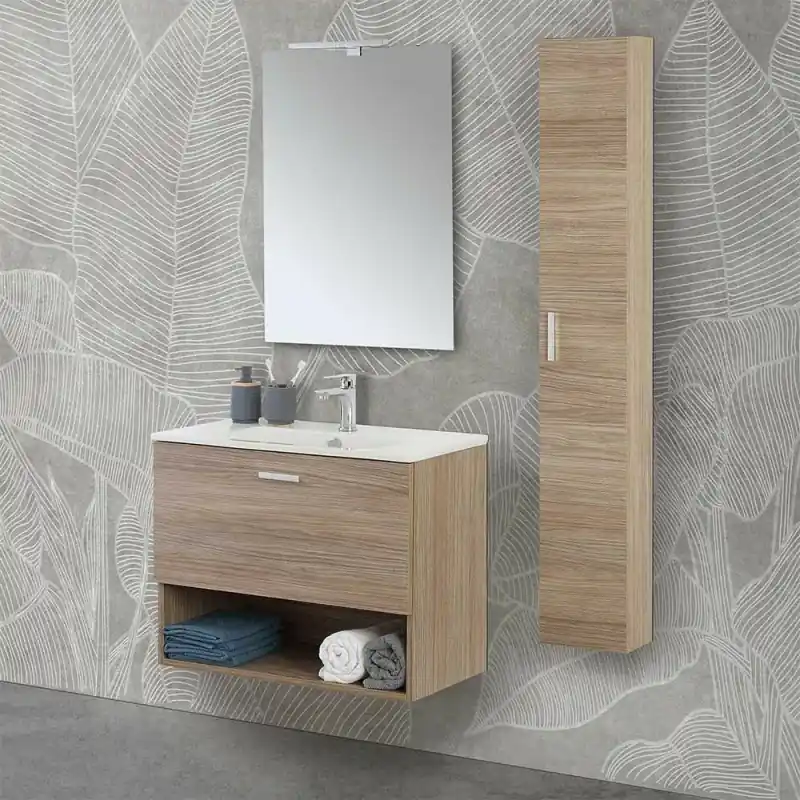 Novità Mobile bagno sospeso 80 rovere tropea con pensile 150 lavabo e specchio Martha