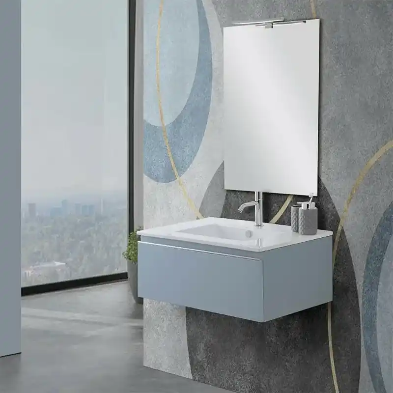 Mobile sospeso 80 cm blu pastello con lavabo incasso e specchio Iside Super Prezzo