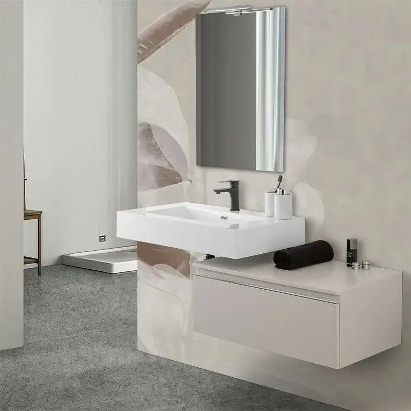 Offerta Limitata Mobile bagno 80 cm grigio perla lavabo sospeso 100 cm Lodi e specchio Iside