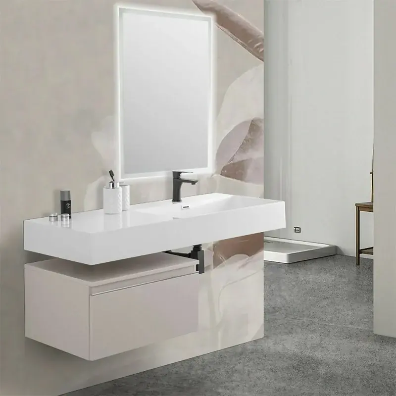 Mobile bagno sospeso 60 cm grigio perla lavabo 120 destro e specchio LED Iside Offerta Del Giorno