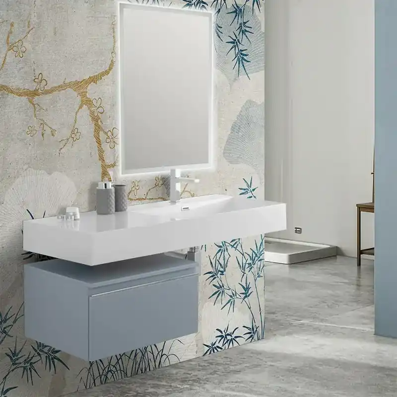 Non Perdere Mobile bagno sospeso 60 cm blu pastello lavabo 120 destro e specchio LED Iside