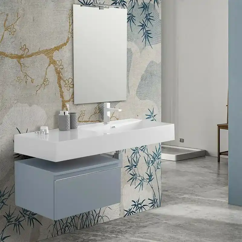 Mobile bagno sospeso 60 cm blu pastello lavabo 120 destro e specchio Iside Ultima Occasione