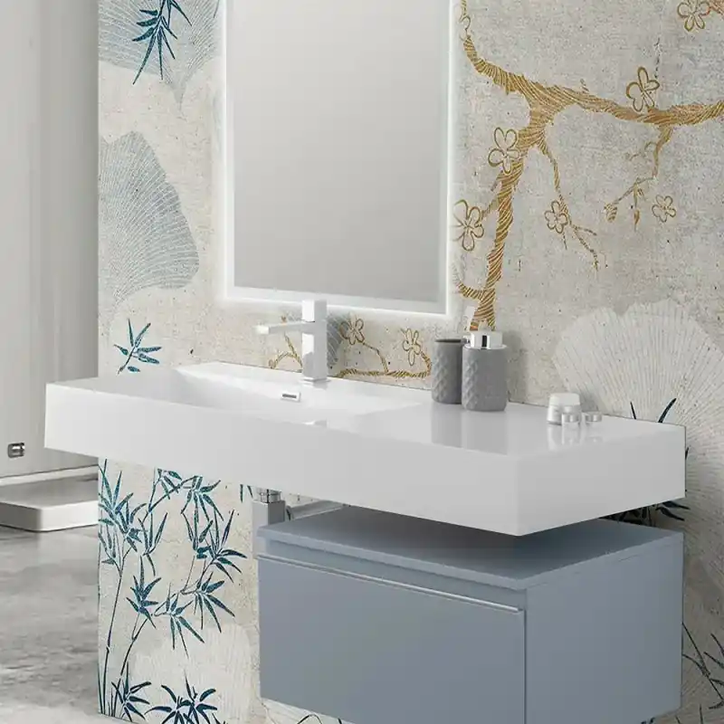 Lavabo sospeso in resina 120 cm vasca sinistra bianco lucido Loto Sconto