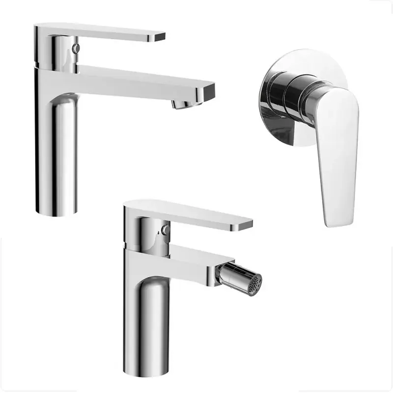 Offerta Lampo Miscelatori bagno in set lavabo bidet e doccia incasso cromati Recta