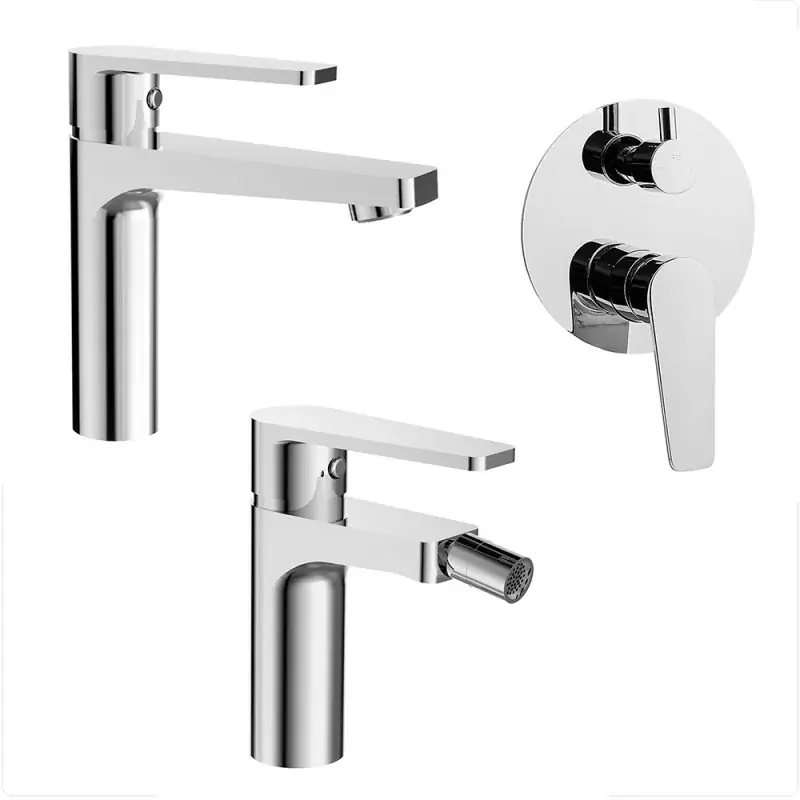 Miscelatori bagno in set lavabo bidet e doccia incasso con deviatore cromati Recta Promozione