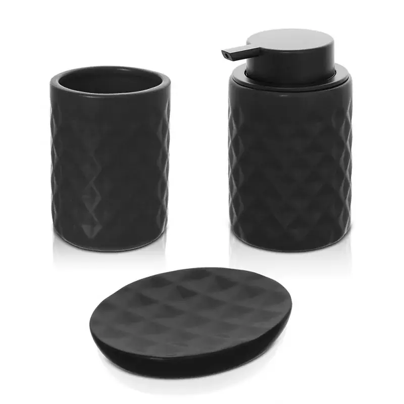 Vendita Finale Accessori bagno da appoggio in set 3 pezzi ceramica colore nero Cristal
