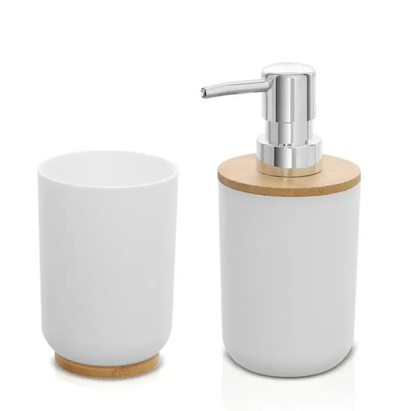 Set accessori bagno dispenser e portaspazzolini da appoggio bianco abs e bambù Surf Compra Oggi Stesso