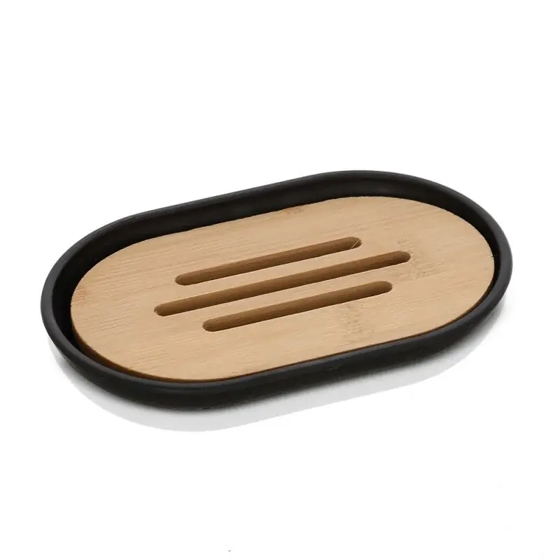Promo Stagionale Porta sapone da appoggio nero in abs e bambù Surf
