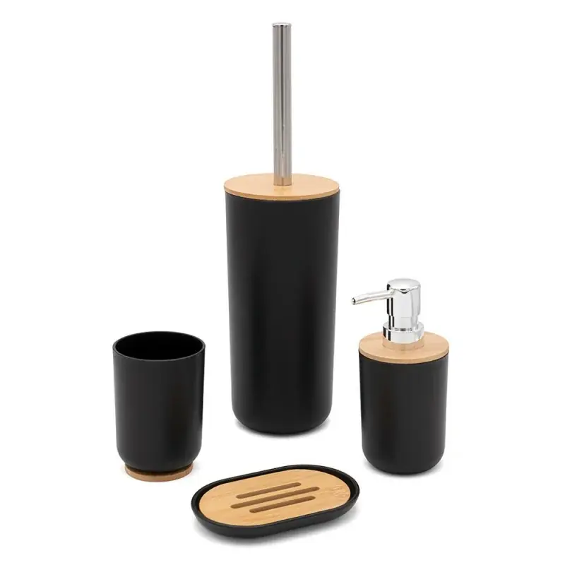 Set completo accessori bagno da appoggio in abs nero e bambù Surf Must-Have
