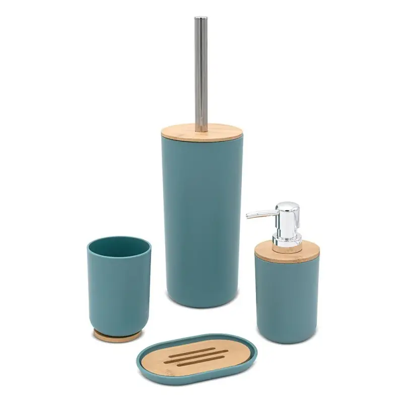Set completo accessori bagno da appoggio acquamarina in abs e bambù Surf Promozione Esclusiva