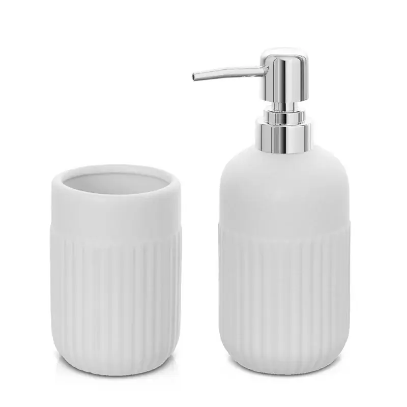 Set accessori bagno dispenser e portaspazzolini da appoggio bianco in ceramica Cup Vendita Finale