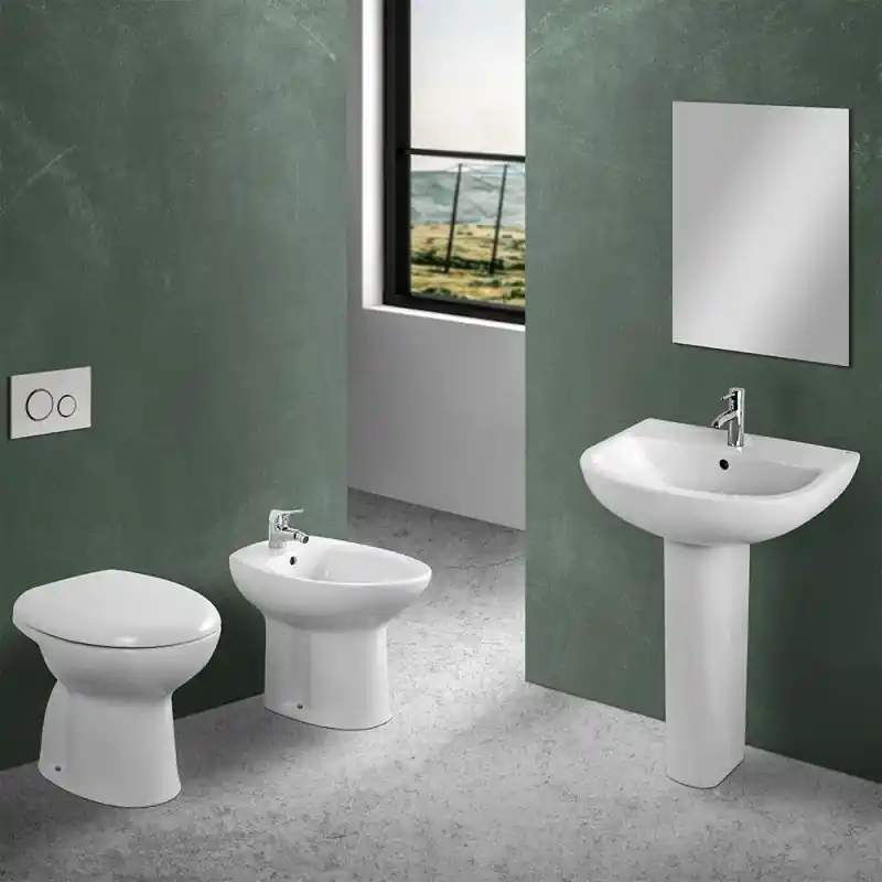Sanitari tradizionali scarico a terra per bagno completo e lavabo con colonna Clara Reso Gratuito