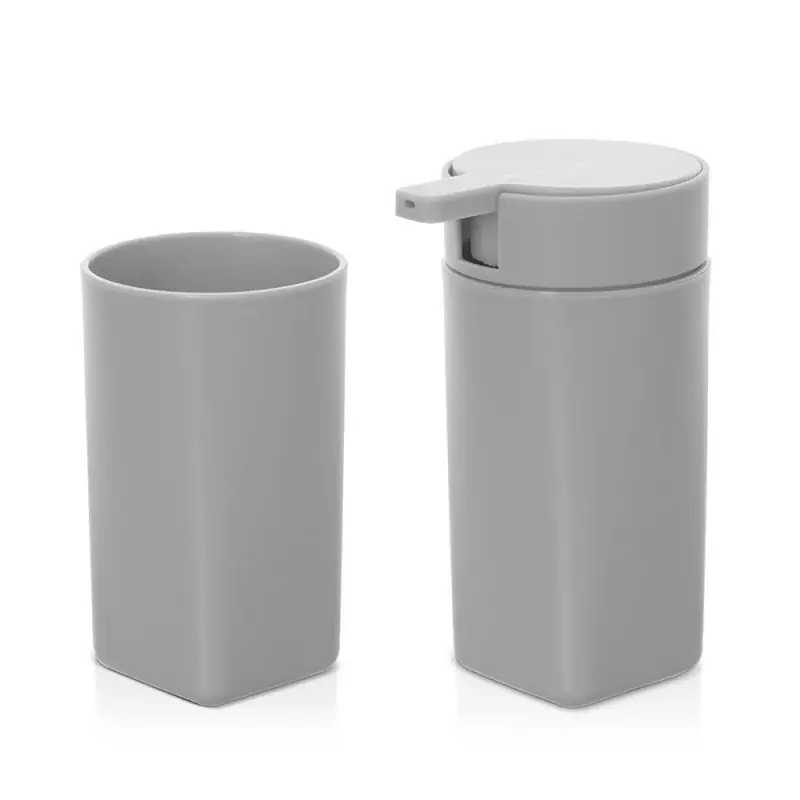 Nuova Collezione Set accessori bagno dispenser e portaspazzolini da appoggio grigio in abs Tender