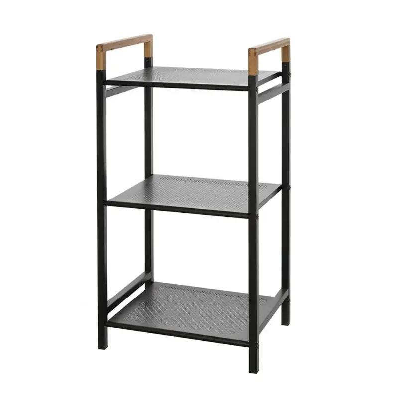 Scaffale porta oggetti 3 ripiani nero in acciaio e bambù linea Haiti Reso Gratuito