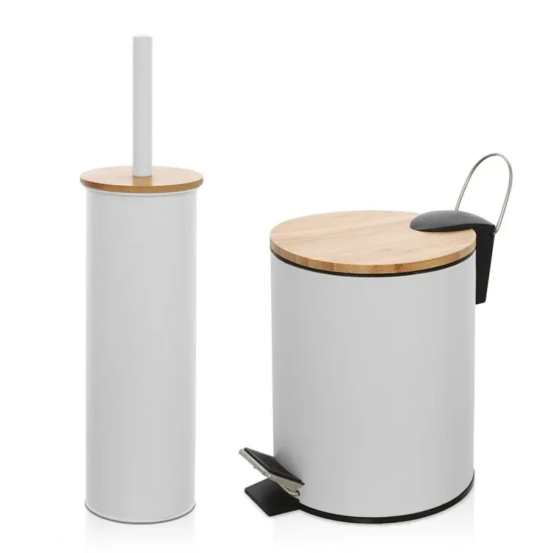 Solo Oggi Kit accessori bagno scopino e pattumiera bianco in acciaio e bambù Haiti