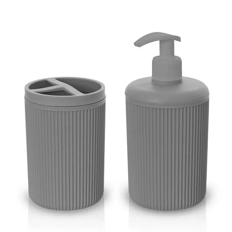 Ultime Pezzi Set accessori bagno dispenser e portaspazzolini da appoggio grigio in plastica Ring
