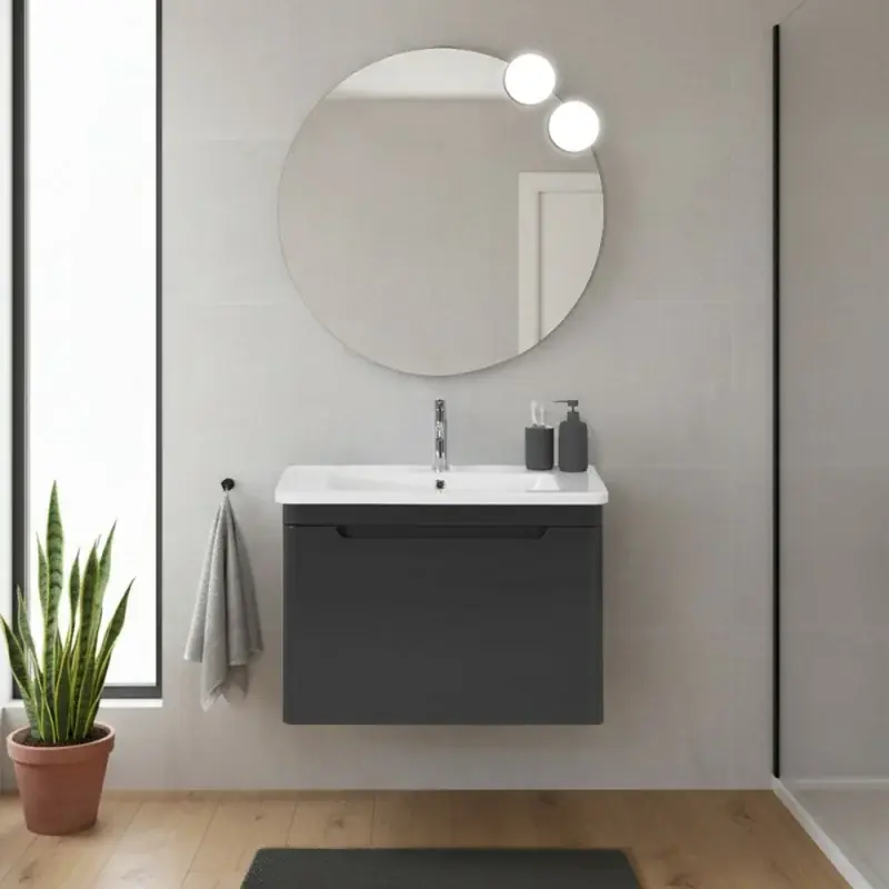 Mobile bagno sospeso 80 cm antracite lucido con specchio 70x90 Stillo Esclusivo