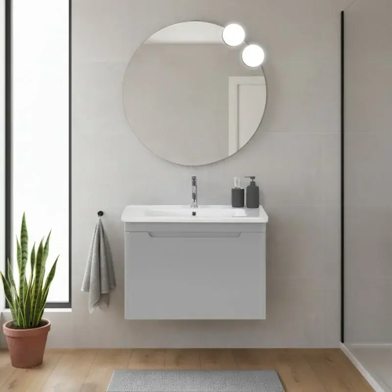 Mobile bagno sospeso 80 cm grigio lucido con specchio 70x90 Stillo Non Perdere