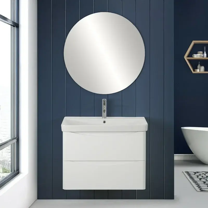Mobile bagno sospeso 80 cm bianco lucido con specchio tondo Zen Di Tendenza