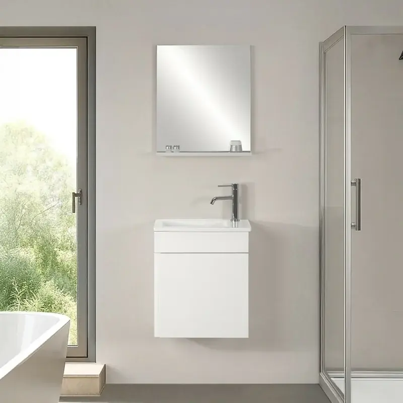 Mobile sospeso salvaspazio 45 cm bianco lucido con specchio Mini Affare