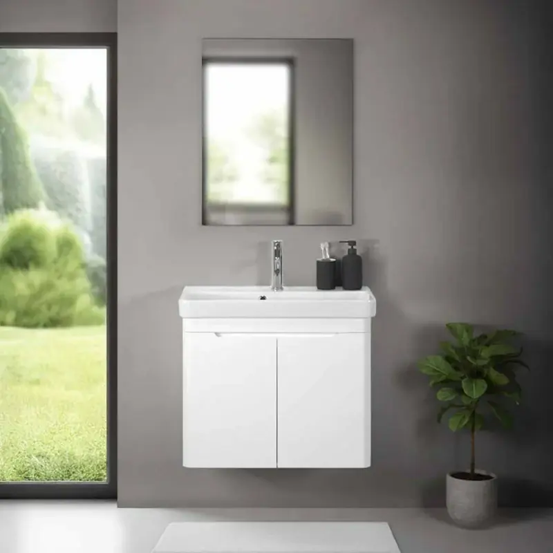 Mobile bagno sospeso 70 cm bianco lucido salvaspazio con specchio Clip Nuovo Arrivo