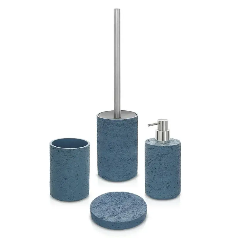 Accessori bagno in set completo da 4 pezzi turchese cobalto in resina effetto pietra Matera Più Venduto